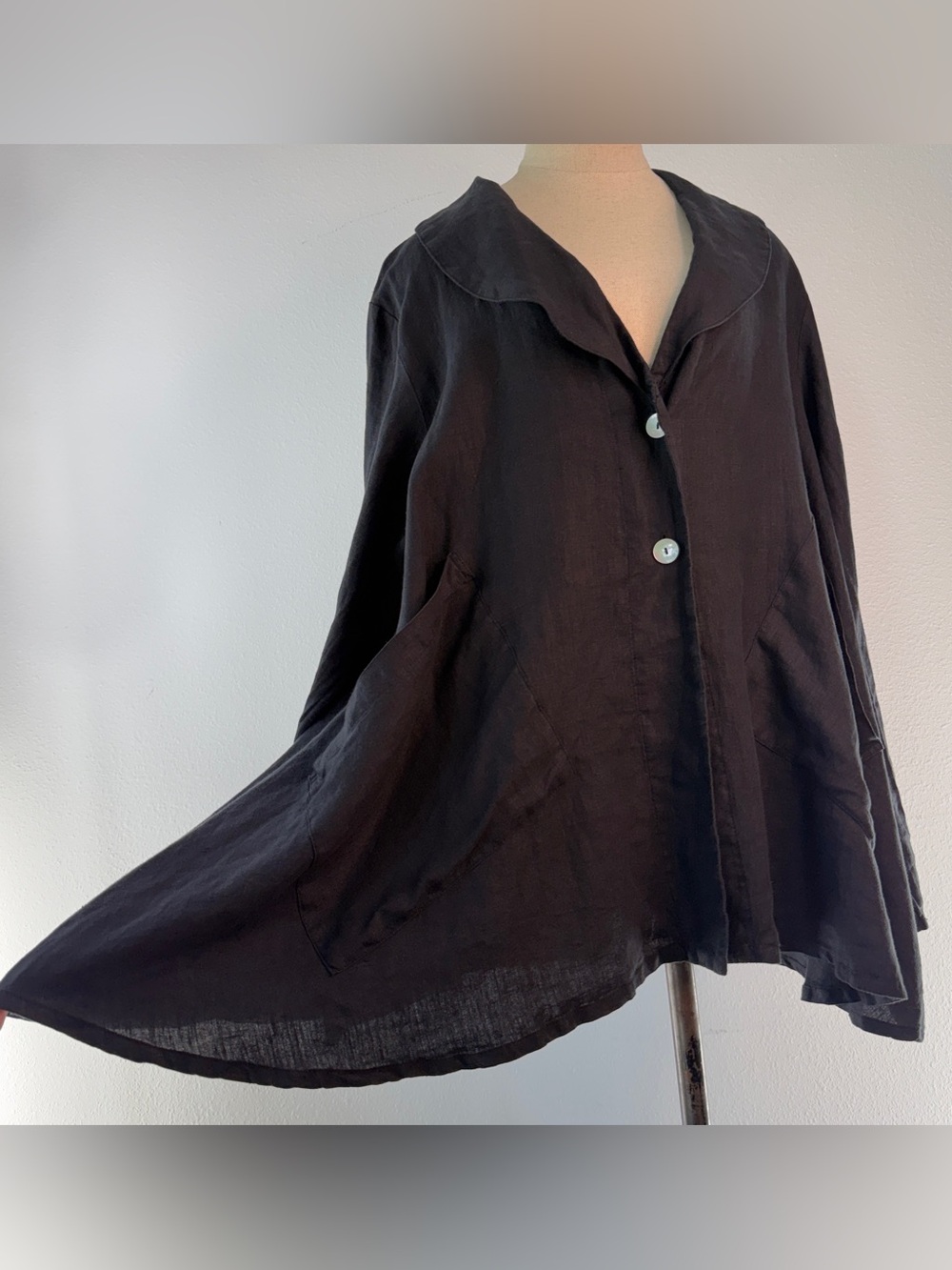 Bryn Walker Black 100% Linen Cardigan Blazer Jacket Large Lagenlook Minimalist